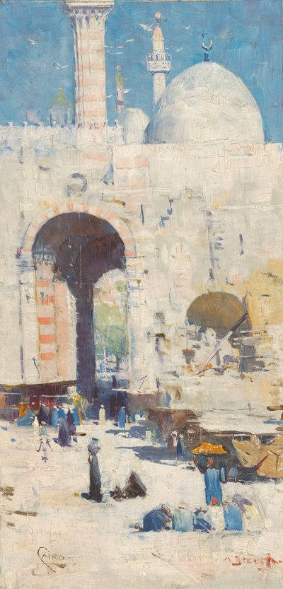 Caïro straat (of Moskee, Sultan Hassan) door Arthur Streeton